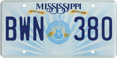 MS license plate BWN380