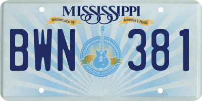 MS license plate BWN381