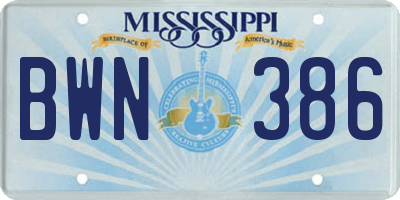 MS license plate BWN386