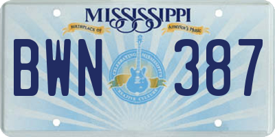 MS license plate BWN387