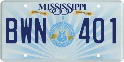 MS license plate BWN401