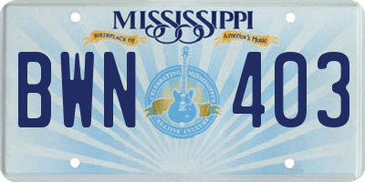 MS license plate BWN403