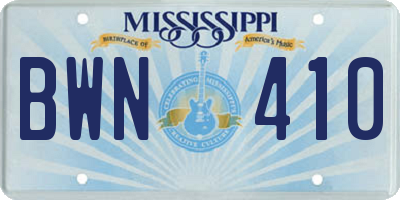 MS license plate BWN410
