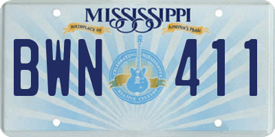 MS license plate BWN411