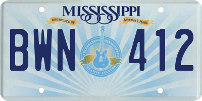 MS license plate BWN412
