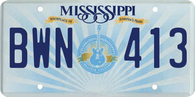 MS license plate BWN413