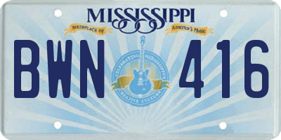 MS license plate BWN416