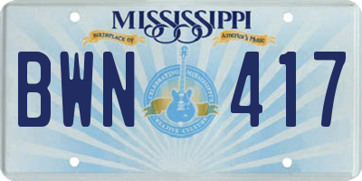 MS license plate BWN417