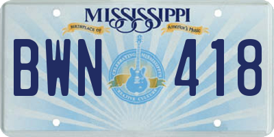 MS license plate BWN418
