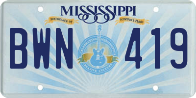 MS license plate BWN419