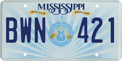 MS license plate BWN421