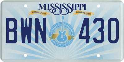 MS license plate BWN430