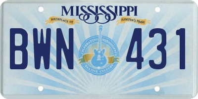 MS license plate BWN431
