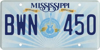 MS license plate BWN450