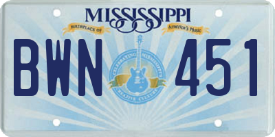 MS license plate BWN451