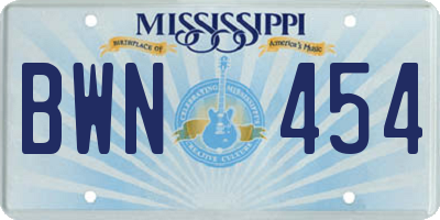 MS license plate BWN454