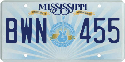 MS license plate BWN455