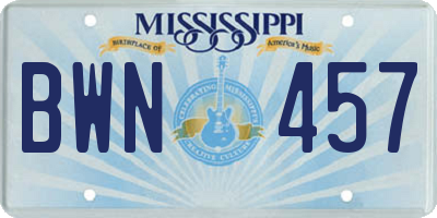 MS license plate BWN457