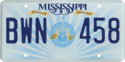 MS license plate BWN458
