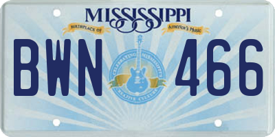 MS license plate BWN466