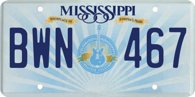 MS license plate BWN467