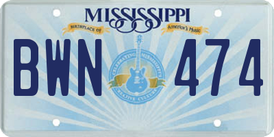 MS license plate BWN474
