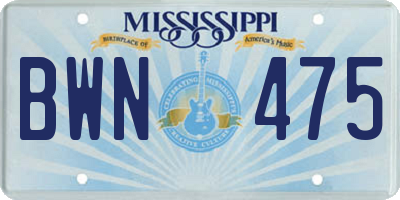 MS license plate BWN475