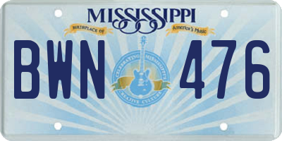 MS license plate BWN476