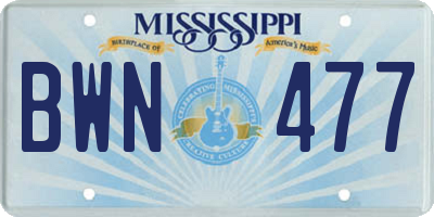 MS license plate BWN477