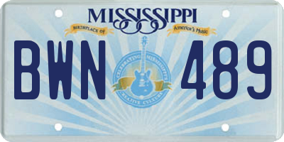 MS license plate BWN489