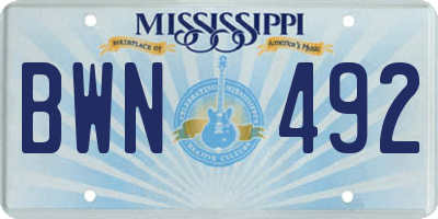 MS license plate BWN492