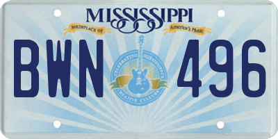 MS license plate BWN496