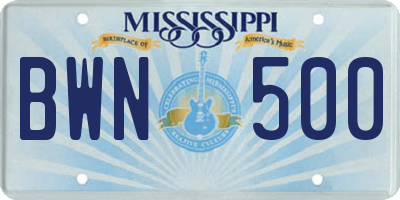MS license plate BWN500
