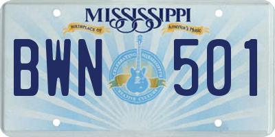 MS license plate BWN501