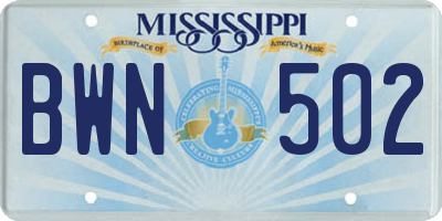 MS license plate BWN502