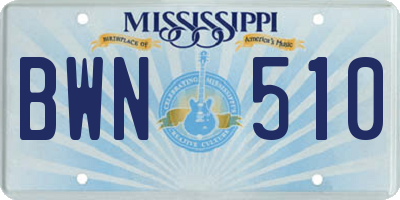 MS license plate BWN510