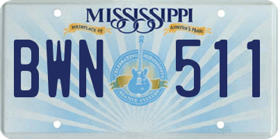 MS license plate BWN511