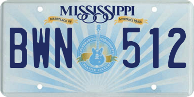 MS license plate BWN512