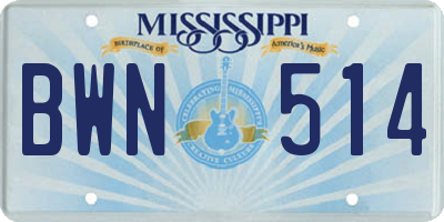 MS license plate BWN514