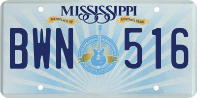 MS license plate BWN516