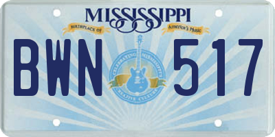 MS license plate BWN517