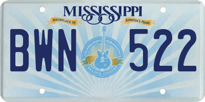 MS license plate BWN522