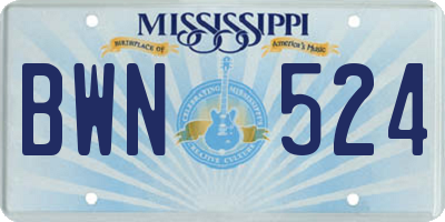 MS license plate BWN524