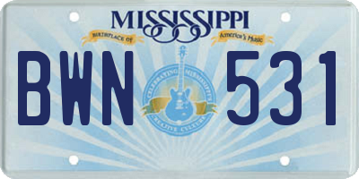 MS license plate BWN531