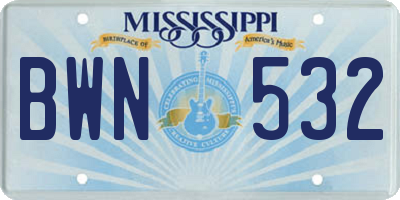 MS license plate BWN532