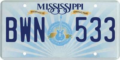 MS license plate BWN533