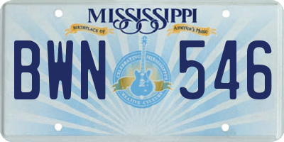MS license plate BWN546