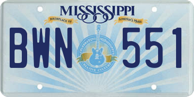 MS license plate BWN551