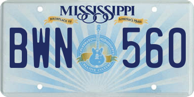MS license plate BWN560