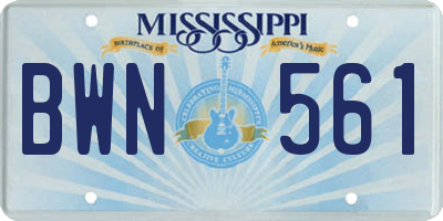 MS license plate BWN561